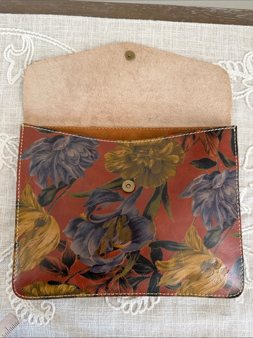 Patricia Nash Brown Multicolor Floral Envelope Clutch
